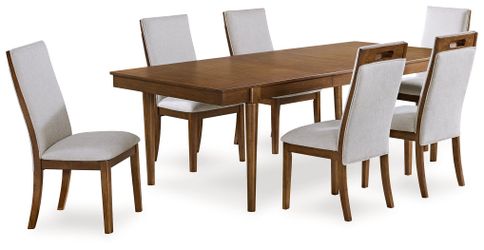 Lyncott Beige/Brown Extension Dining Table w/ 6 Chairs