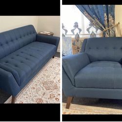 LC Wally Wide Tufted (Armchair & a sofa)Mid-Century Modern Comfy Accent Chair with Wood Legs, 
