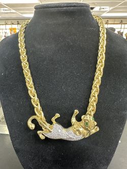 18K Chain W/ Panther Pendant Diamonds 