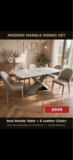 Modern Marble Dining Table with 6 Chairs