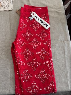(read description) red and pink denim rhinestone watson jeans