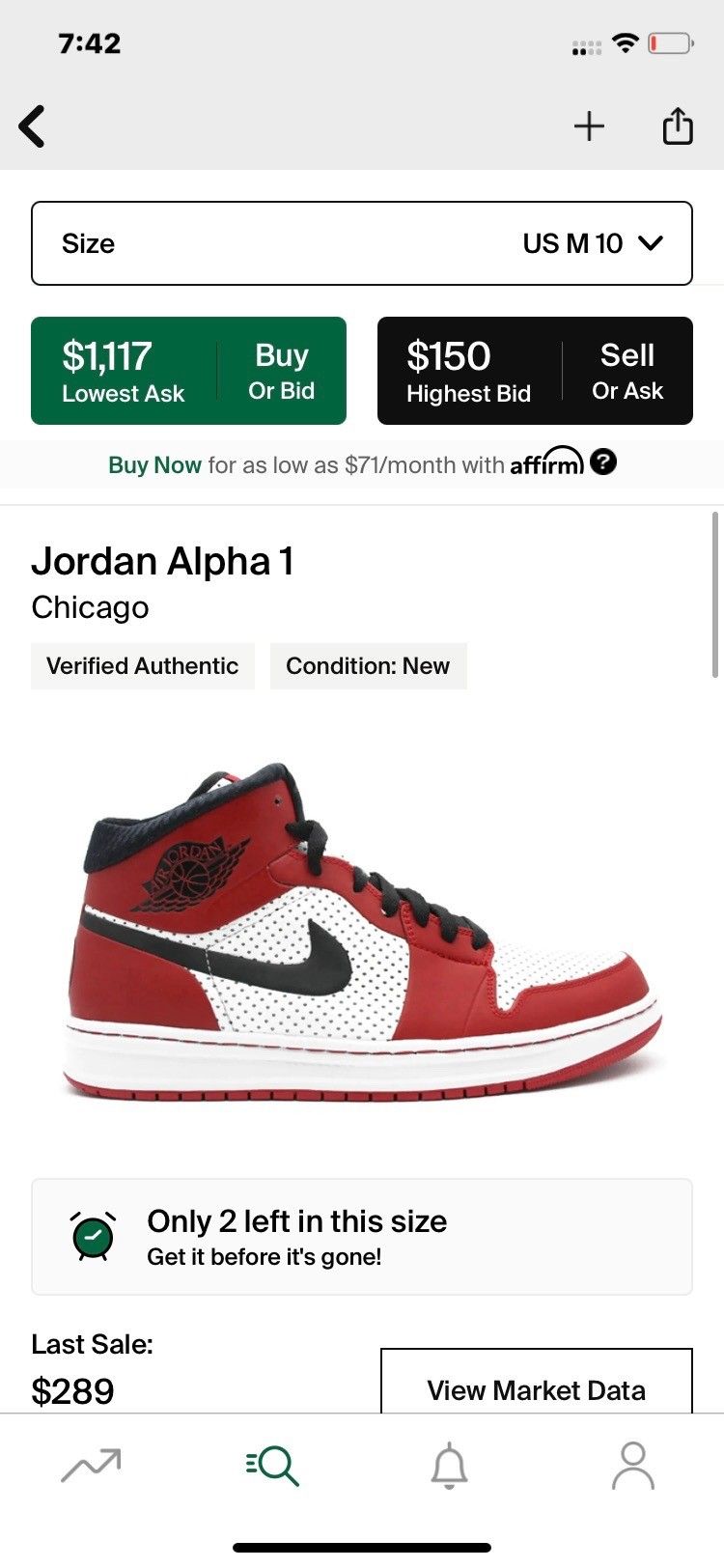 Jordan Alpha 1 Chicago Sz 10 Cond.7 Out Of 10