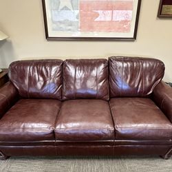 Bradington Young 80” Burgundy Pressed Leather Sofa
