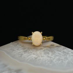 White Mezezo Broad Stripe Ethiopian Welo 18k Gold Adjustable Opal Handmade Ring