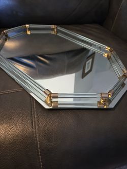 Vtg Bevelled Octagonal Shaped Mirrored Mid Century Vanity Tray