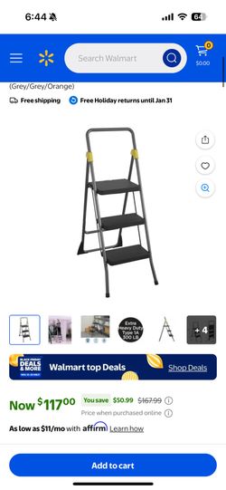 COSCO 3-Step Folding Steel Step Stool (Commercial) (Grey/Grey/Orange)