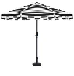 9 ft. Aluminum Market Crank and Auto-Tilt Patio Umbrella in Cabana Black and White Stripe with Trim