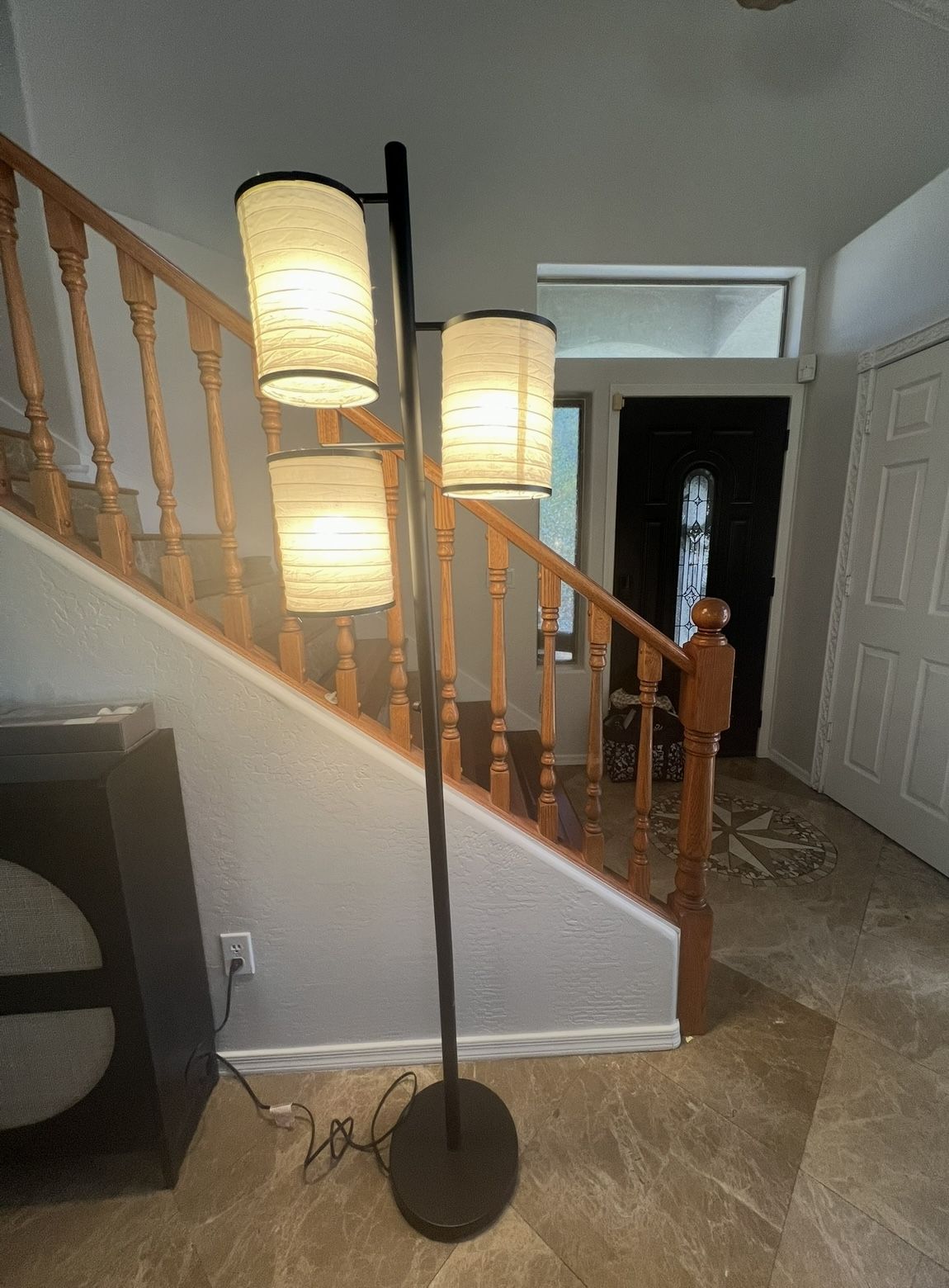 Liam 74 in. Mid-Century Modern 3-Light LED Floor Lamp with Fabric Drum Shades By Brightech (2 Of Them)