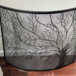 Decorative Curved Fireplace Screen with Tree Design 