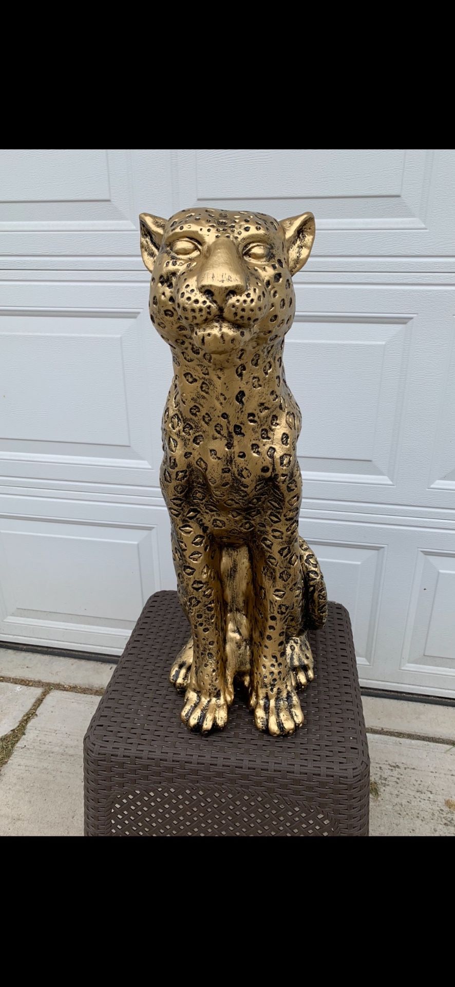 3 Foot Golden Sitting Leopard Statue