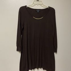 Women’s AUGUST SILK Cotton/modal Brown 3/4 Sleeve Tunic Top/Thin Sweater… Size Small