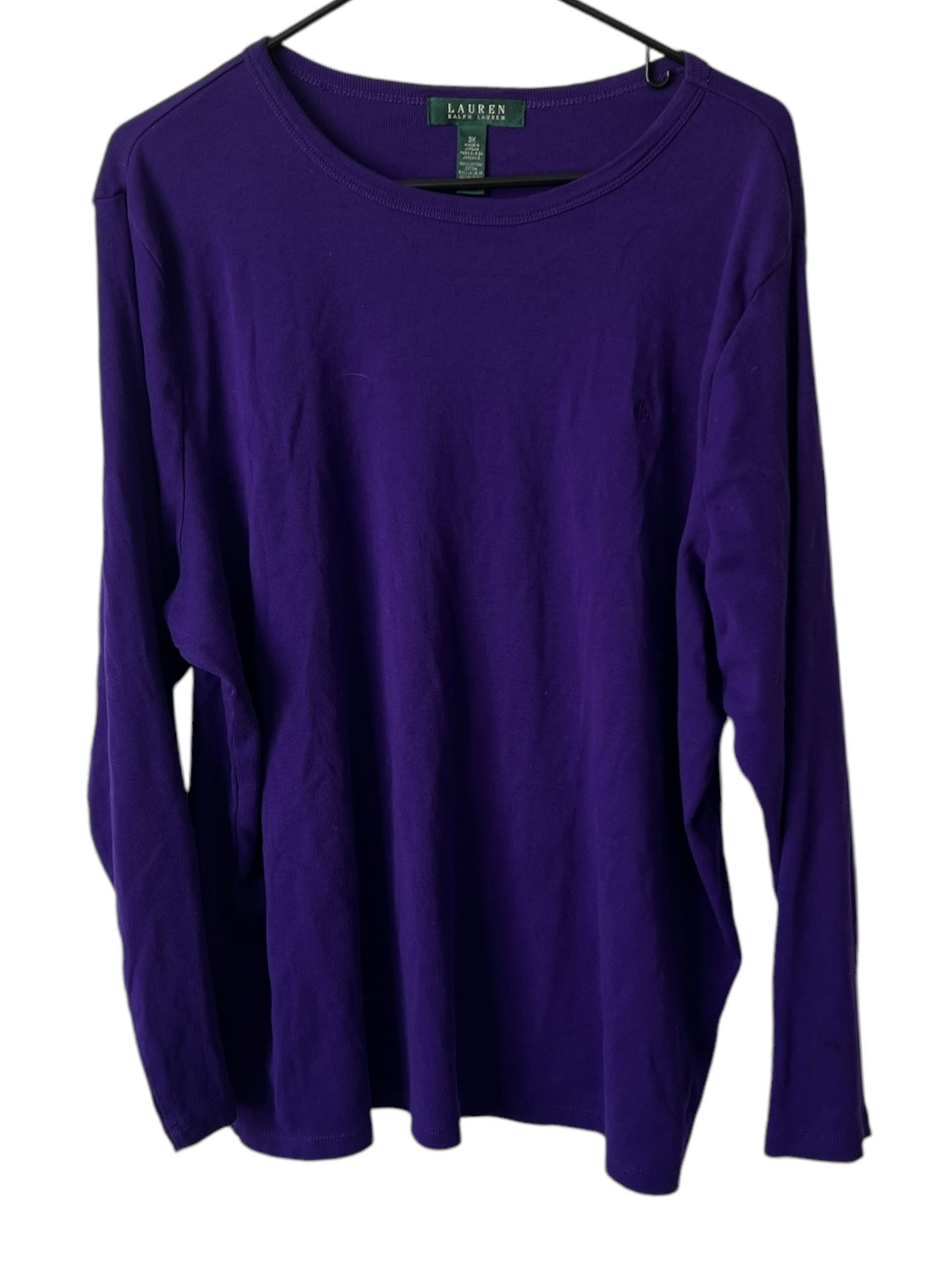 Lauren Ralph Lauren T-Shirt Women's 3X Purple Long Sleeve Top Cotton Comes from a pet and smoke free household. Measurements are in the pictures. E