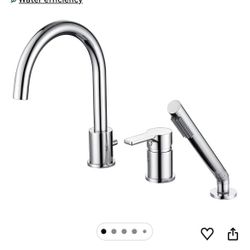 3 Hole Deck Mount Roman Tub Faucet with Hand Shower, Solid Brass Chrome Finish Valve Included
