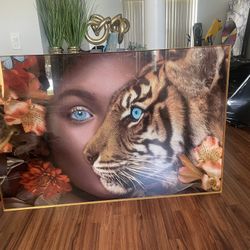 Beautiful HUGE Blue Eye Tiger Woman 3D Picture Frame – Stunning Artwork 