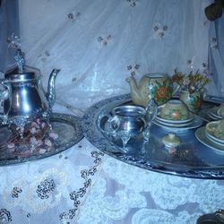 Silver Tea And Porcelain Tea Set