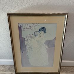 Vintage Mother And Child Painting, Print Framed Art