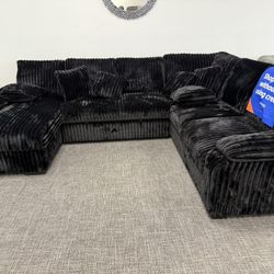 Huge Black Sectional Sleeper W/ Storage Chaise - EZ $10 Down Payment Options Available 