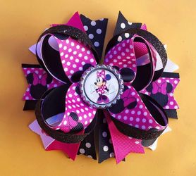 Pink and black Minnie Mouse Birthday Hair Bow