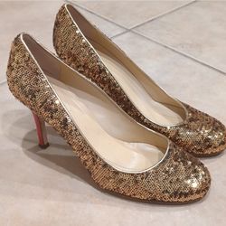 Rare Kate Spade Gold Sequin Red Heels Pumps Size 7.5