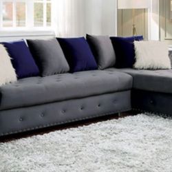 Grey Velvet Sectional Brand New In Box 