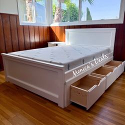 Full Solid Wood Bed With 3 Drawers And Memory Foam Mattress $640