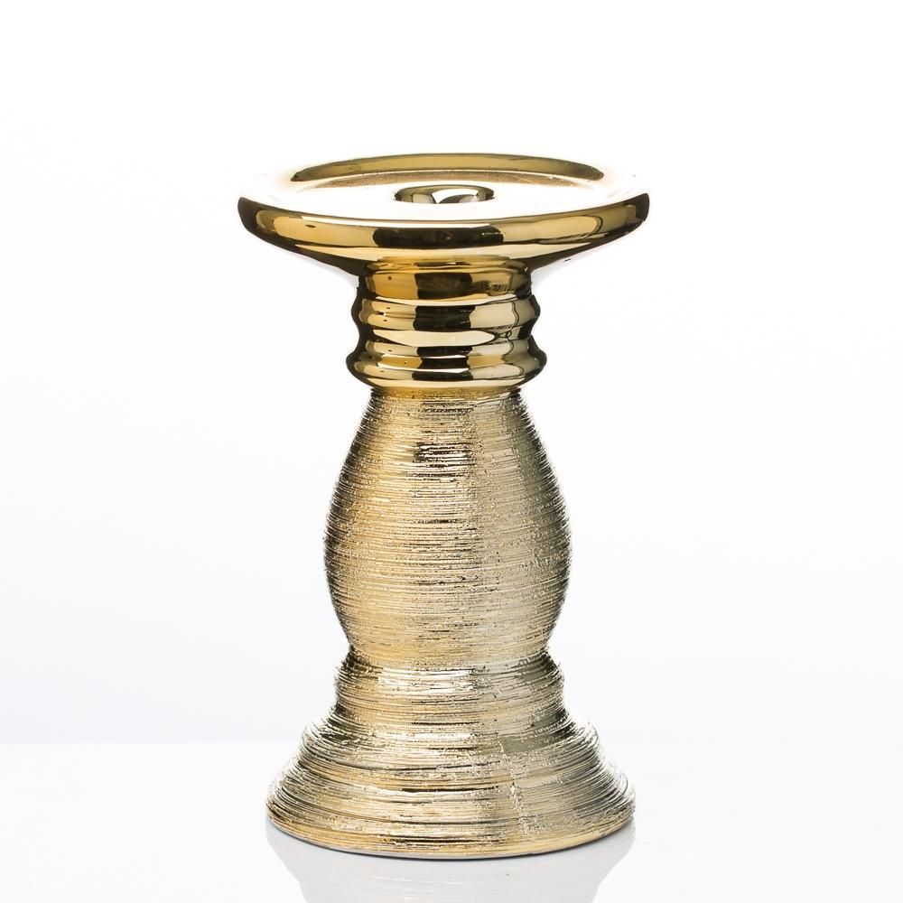 12 Gold Pillar Candle Holders And Glass Vases