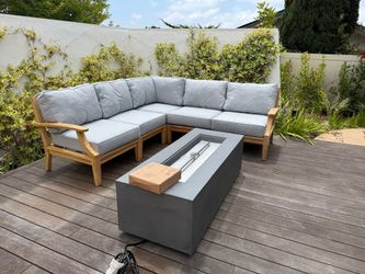 New TEAK Outdoor Patio Wood Furniture Lounge Sunbrella Sectional 