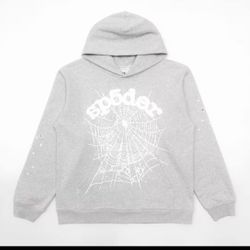 Grey and white Sp5der Hoodies