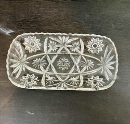 EAPC Vintage Anchor Hocking Crystal Star of David 12” Rectangular Serving Dish Pressed Candy Tray Service Platter