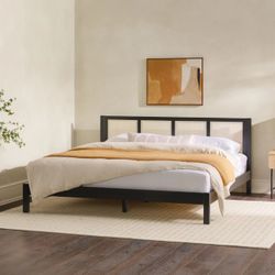 NEW Walker Edison KING Rattan Platform Bed - Black - In Box, No Box Spring Needed