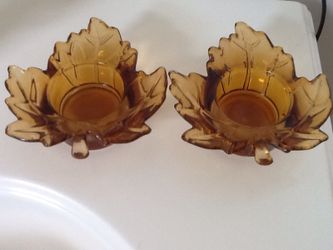 2 Amber glass Candle Holders
