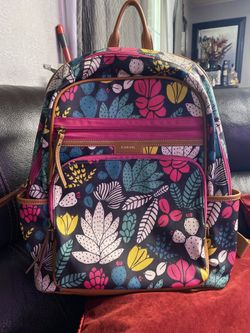 Fossil Eliza Dark Floral Coated Canvas Backpack