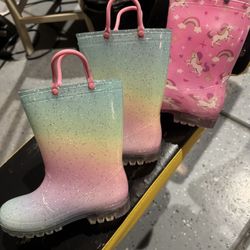 Girl's Rain Boots Size 11 & Rain Coat 