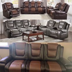 New Reclining Sectional With Rocking Reclining Loveseat , Drop Down Cup holders , 4 Recliners 