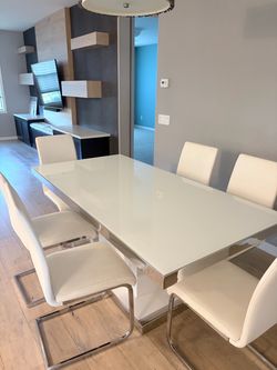 Modern dining room table and chairs