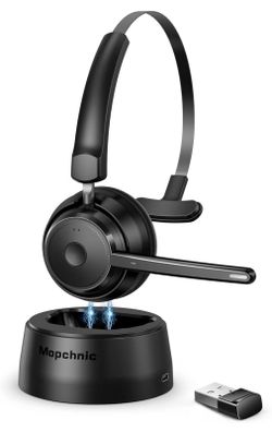 Mopchnic Bluetooth Headset, Wireless Headset with AI Noise-Canceling Microphone