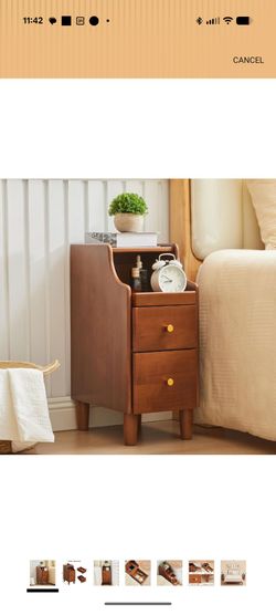 Solid Wood Narrow Nightstand, Slim Bedside Table for Bedroom Mid-Century Modern End Table Side Table