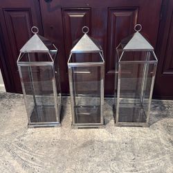 Pottery Barn Malta 29 Inch Nickel Lanterns