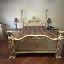 Solid Wood Poster Bed With Marble Top Furniture MOR