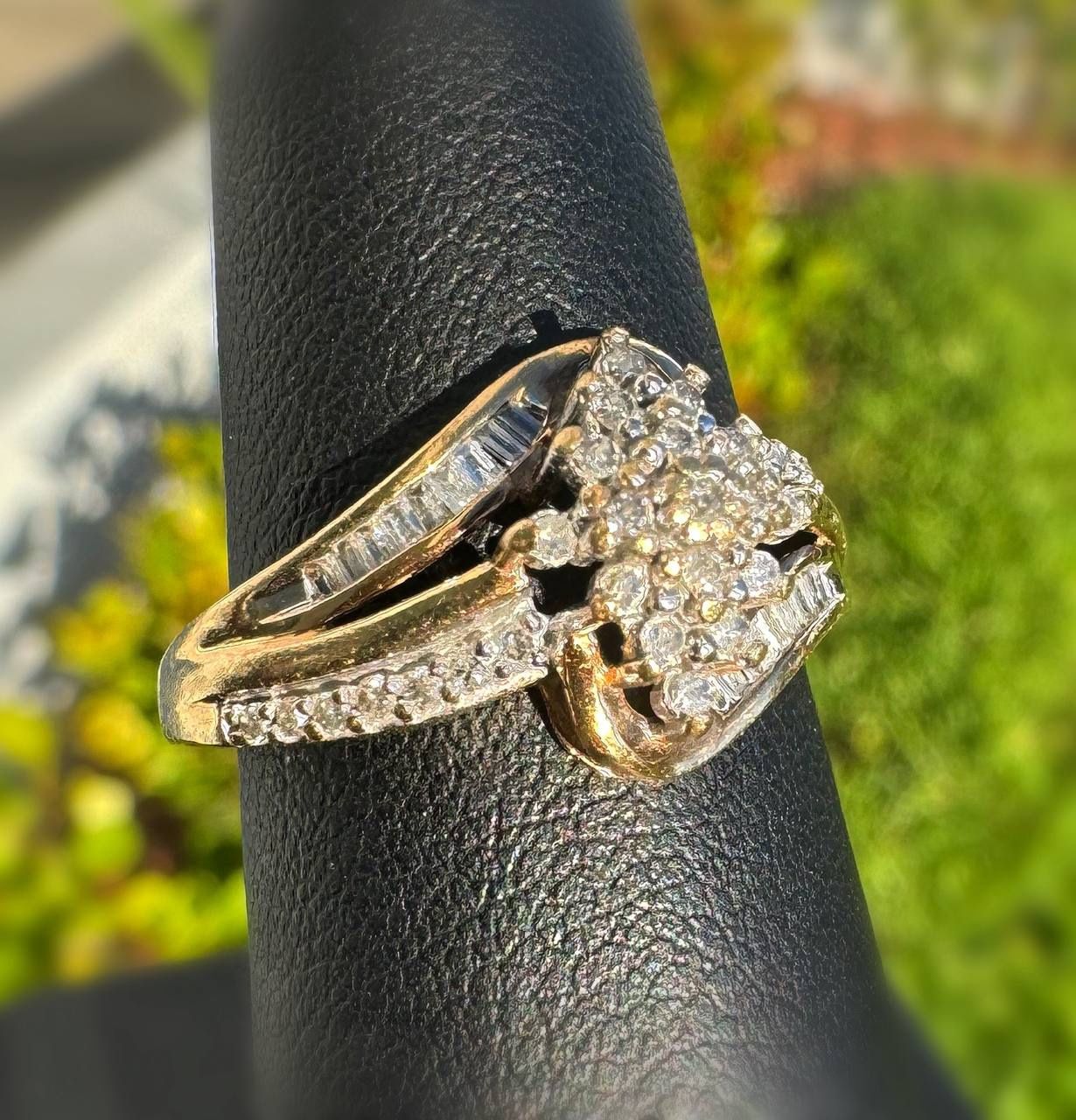 Jewelry 10k yellow gold 0.30CTW Natural Diamond Waterfall Fancy Ring sz 7.50