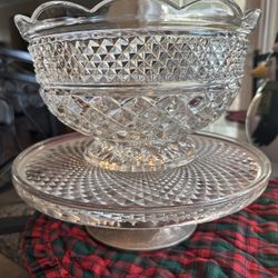 Vintage Glass Wexford Cake Stand And Bowl Set 