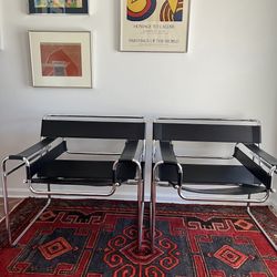 Vintage Wassily Style Chairs Chrome & Leather
