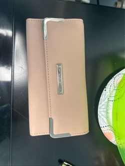Nine West Blush Pink Faux Leather Wallet Gold Tone Corners Designer Brand Plate