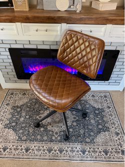BRAND NEW**Furnimart Wooden Armless Desk Chair with Wheels, 360° Swivel Faux Leather Vanity Chair