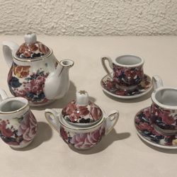 The Queens Treasurer’s Antique Rose Porcelain Fine China Service For Two Miniature  Tea Set