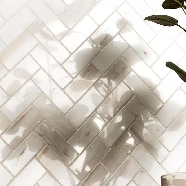 Angora Herringbone 12in x 12in Polished Marble Mesh-Mounted Mosaic Tile (10 sq. ft. / case)