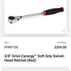 Snap-on  3/8" Drive Cynergy Soft Grip Swivel-Head Ratchet (Red