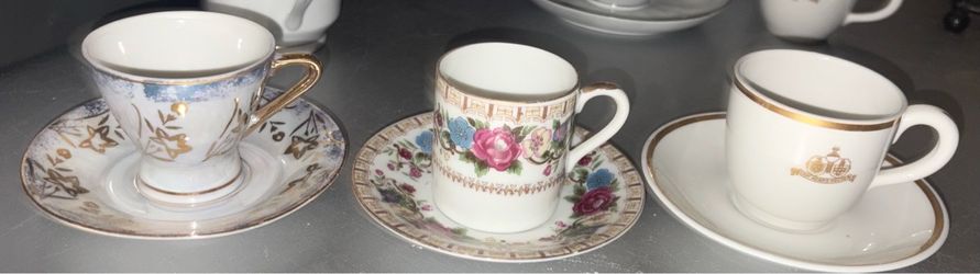 Porcelain Demitasse Cup and Saucer Set of 3