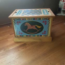 Vintage Toy Chest Trunk W/ Chalkboard & Game Board
