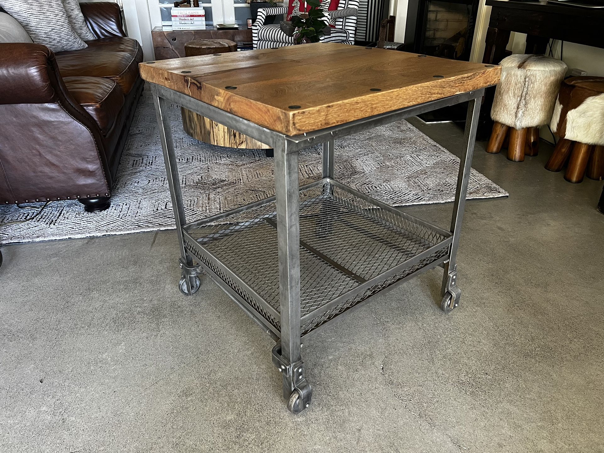 Reclaimed Wood And Metal Grate Side Table
